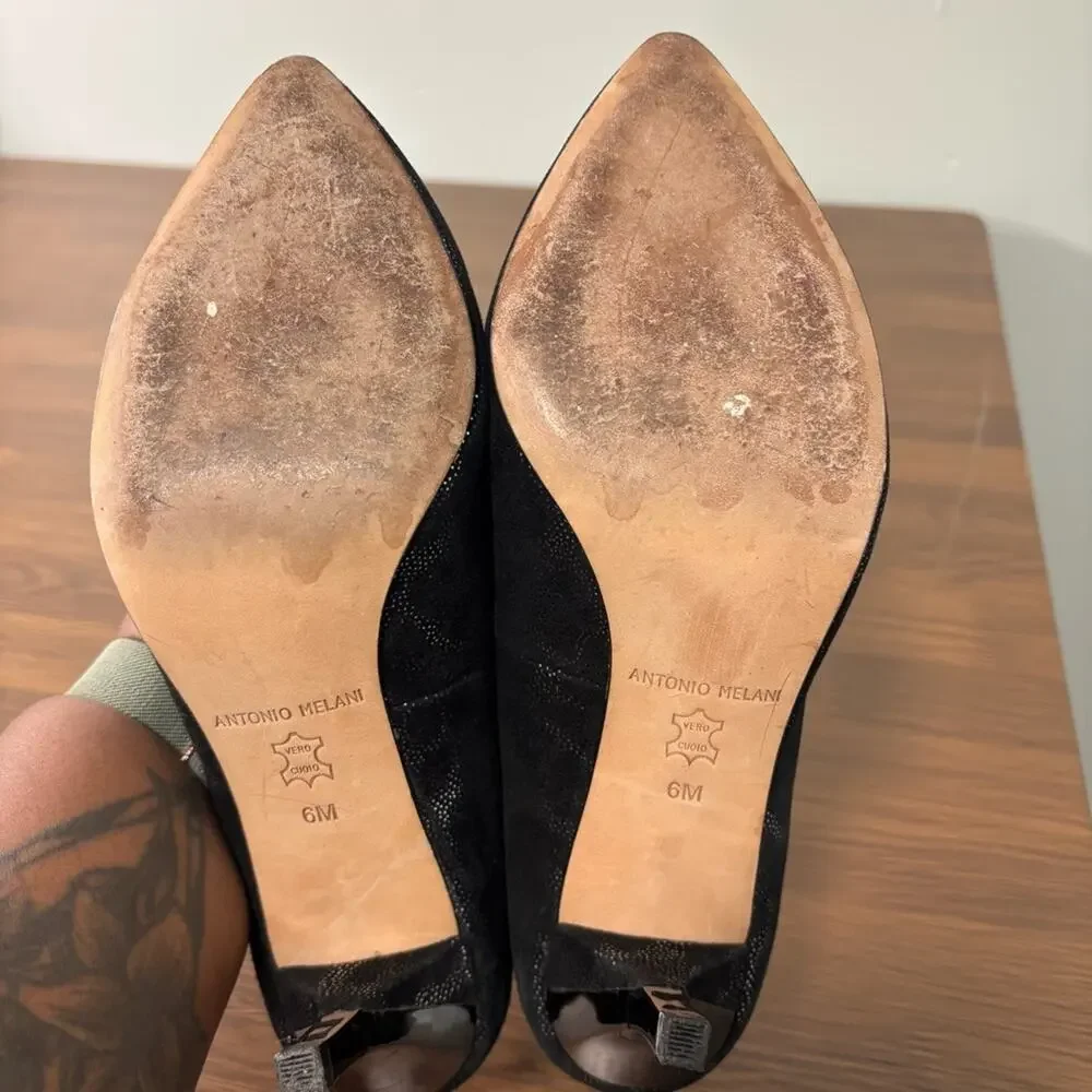 Antonio‎ Melani Black Metallic Leopard Print Pointed Toe Pumps 6M